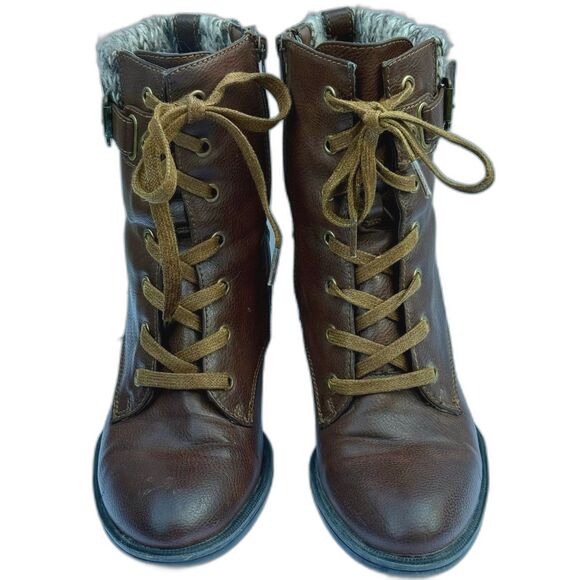 GH Bass Zee Brown Faux Leather Ankle Lace Up Boots Size 9 M  Zip Chunky Heel - Picture 3 of 8